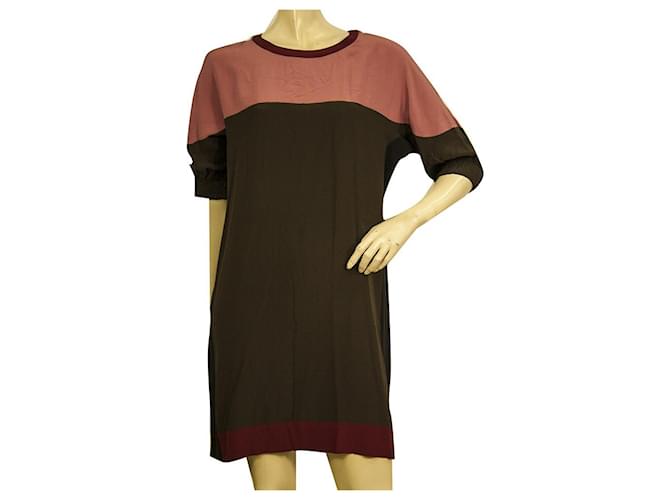 Miu Miu Brown Pink Burgundy 100% Silk Short Sleeve Mini Dress size 42 IT Dark red  ref.928301
