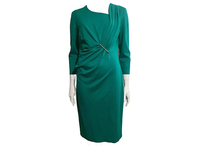 Escada malachitgrünes drapiertes Kleid mit goldenem Verschluss Viskose  ref.928303