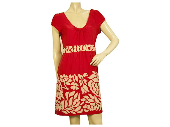 Tibi 100% Mini-robe en soie rouge et fleurie à manches courtes et encolure dégagée taille 6  ref.928306