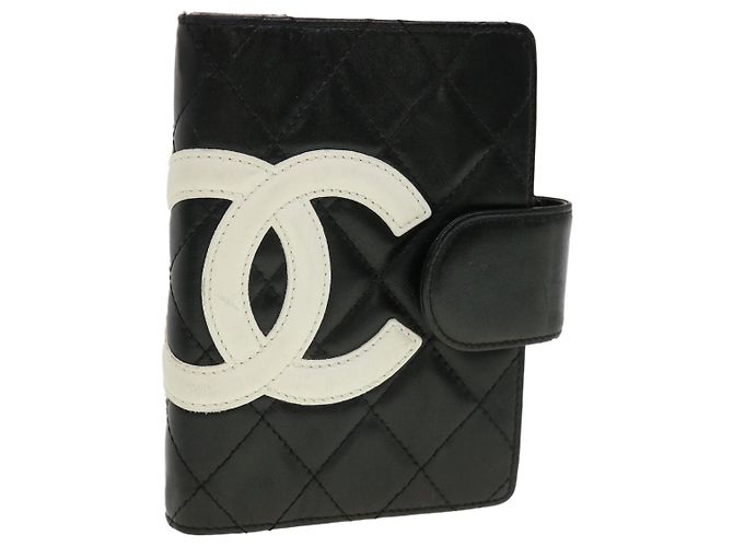 CHANEL Cambon Line Day Planner Cover Leather Black CC Auth th3612
