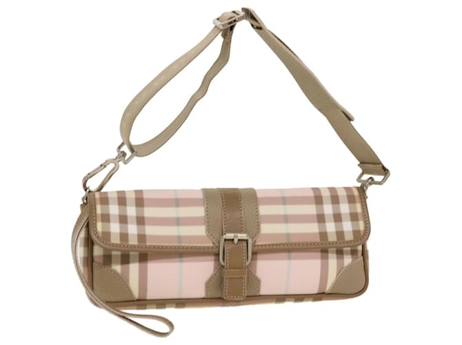 BURBERRY Nova Check Shoulder Bag PVC Leather 2way Pink Auth yk7033b  ref.928325
