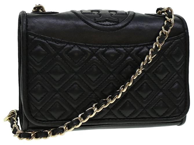 TORY BURCH Chain Shoulder Bag Leather Black Auth am4322  ref.928350