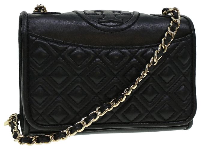 TORY BURCH Borsa a tracolla con catena in pelle nera Auth am4322 Nero