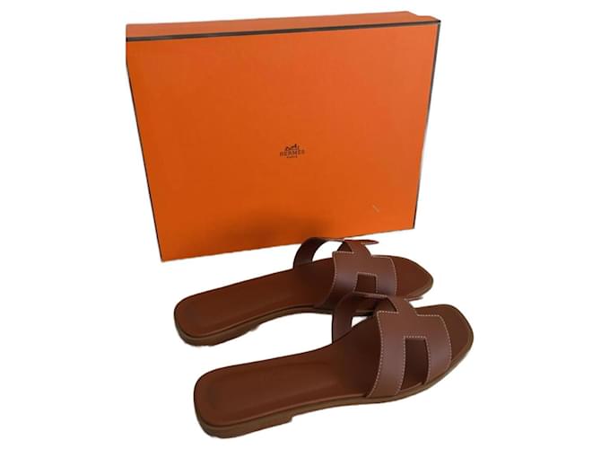 Hermès Oran-Sandale Braun Leder  ref.928463