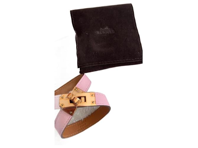 Hermès Bracelet Kelly Double Tour Swift Cuir Rose Or 