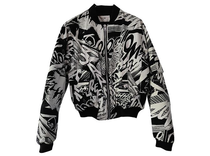 Céline Cazadora bomber Celine by Hedi Slimane de sarga de algodón estampada Negro Blanco