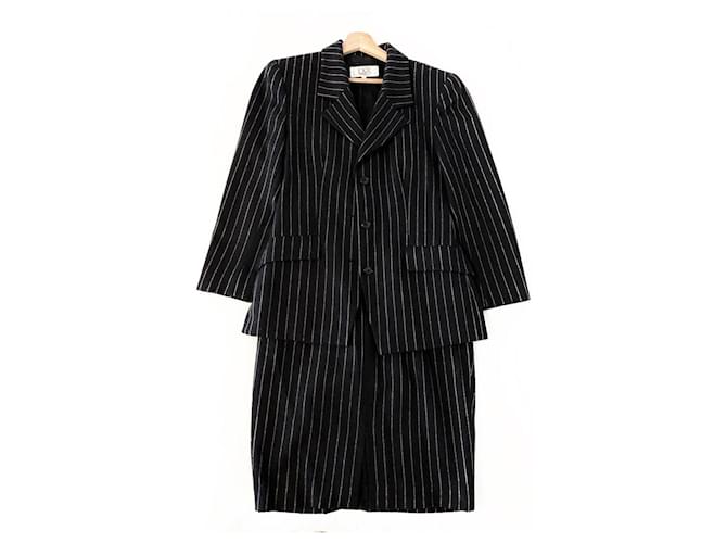 DIOR Vintage jacket and skirt suit Black Wool  ref.928479