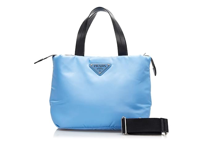 Prada Petit sac à main Puffer Tessuto Toile Bleu  ref.928507