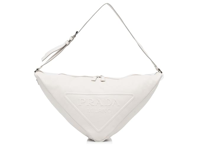 Prada White Leather Triangle Crossbody Bag
