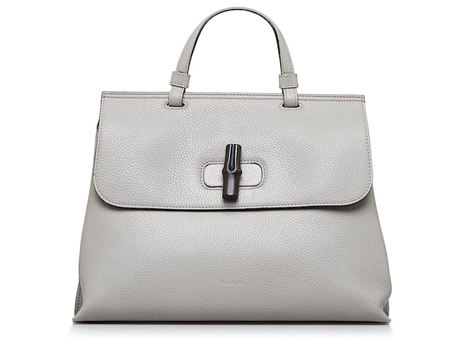 Gucci Gray Medium Bamboo Daily Grey Leather Pony-style calfskin  ref.929185