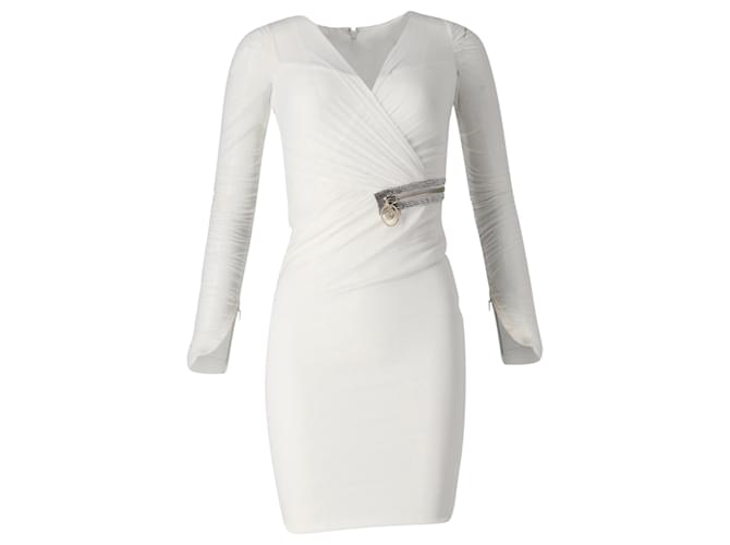 Versace Mini Dress with Embellished Zipper Detail in White Viscose Cellulose fibre  ref.929206