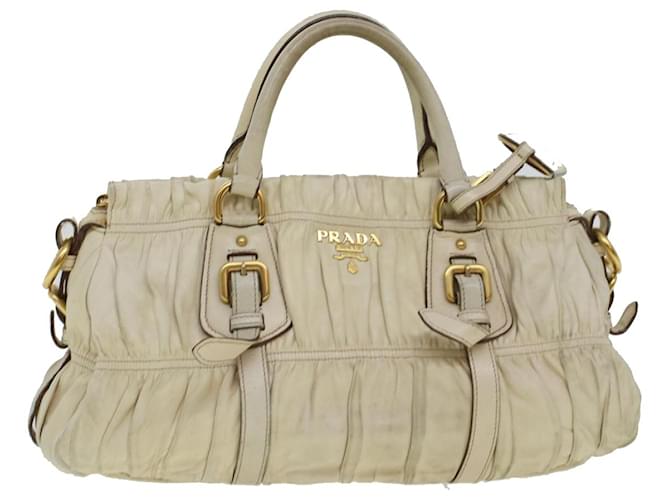 PRADA Hand Bag Leather Beige Auth am4391  ref.929382