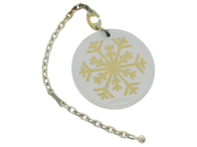 Hermès HERMES Crystal of Snow Charm Leather White Silver Gold Auth ar9453b Silvery Golden  ref.929392