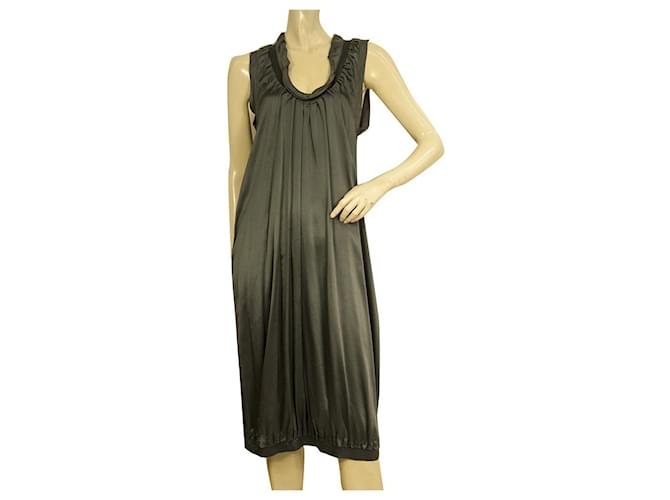 YVES SAINT LAURENT 100% silk midi sleeveless dress size with frills size S Grey  ref.929442