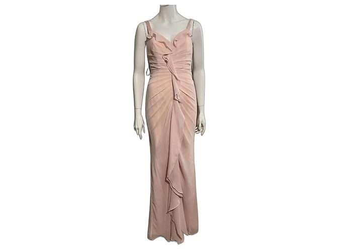 Vera Wang Vestido de baile drapeado e com babados em chiffon na cor Blush Rosa