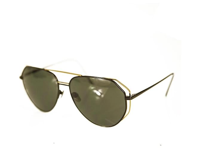 LINDA FARROW 351 Oversized Aviator Sunglasses 22 carat gold-plated titanium Gold hardware Metal  ref.929446