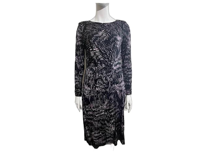 Ghost London Draped mid-length dress in purple and black Viscose Satin  ref.929448