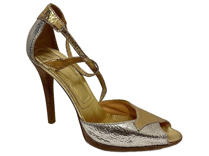 Sandali con tacco oro e argento Casadei D'oro