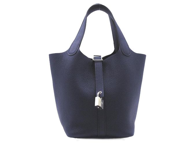 Picotin Bolsa Hermès de couro azul marinho 18