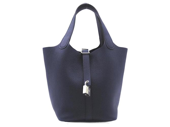 Picotin Hermès Handtaschen Marineblau Leder  ref.930082