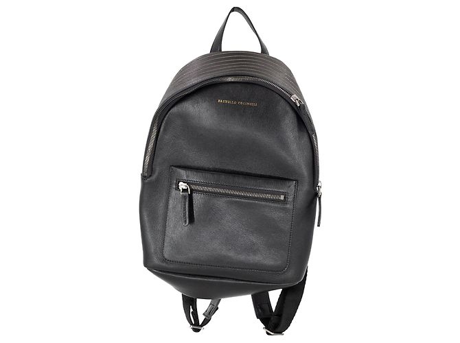 Mochila Brunello Cucinelli Monili em couro preto com contas de cobre