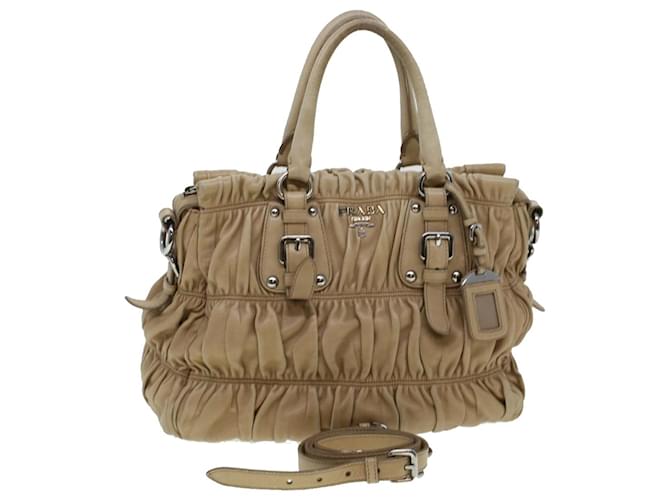 PRADA Shoulder Bag Leather 2way Beige Auth am4393  ref.930202