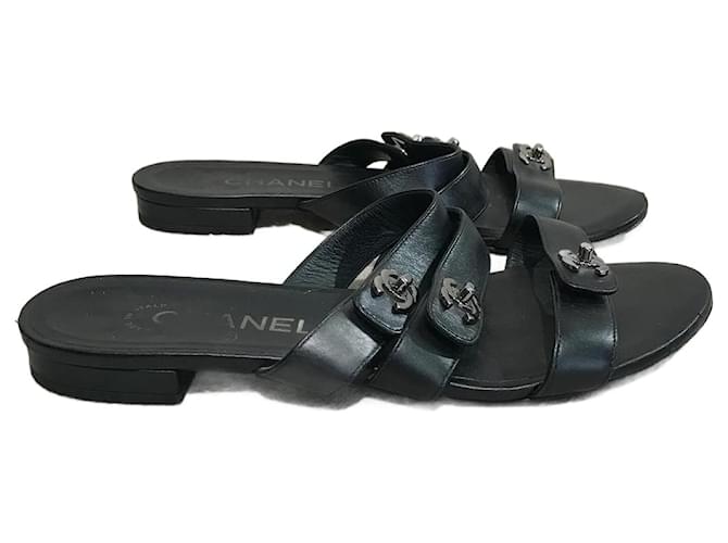 CHANEL Sandals T.EU 37 Leather Black ref.930272 - Joli Closet