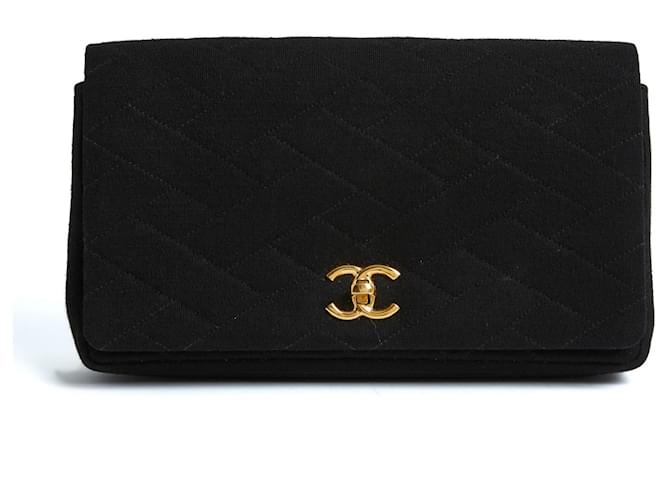 Chanel Zeitlose, klassische Clutch aus schwarzem Jersey Wolle  ref.930341