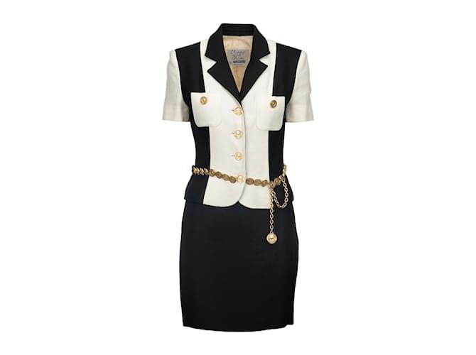 Moschino Cheap and Chic Coin Belt Jacket and Skirt Set White Rayon  ref.930349