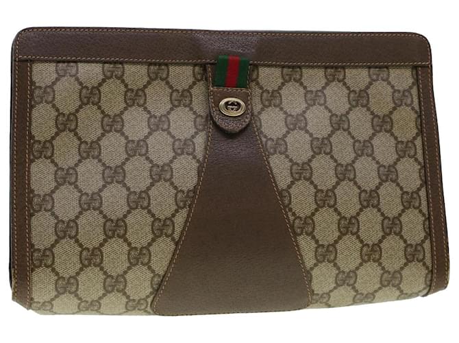 GUCCI GG Canvas Web Sherry Line Clutch Bag PVC Leather Beige Red Auth 42431  ref.931194