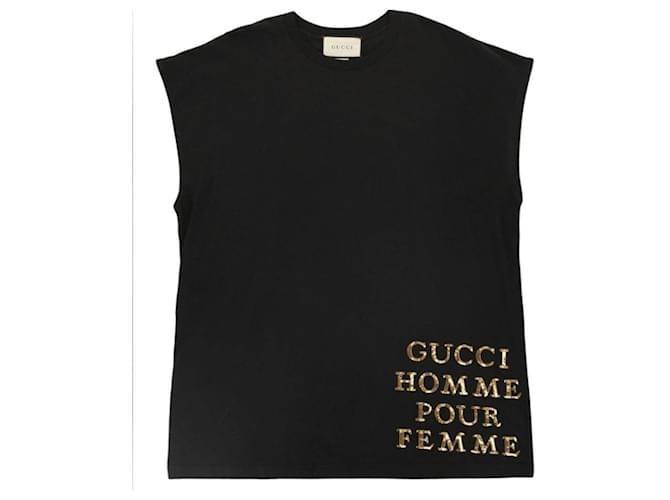 Neu mit Etikett: Gucci übergroßes Homme Pour Femme-Pailletten-T-Shirt in Schwarz Baumwolle  ref.931419