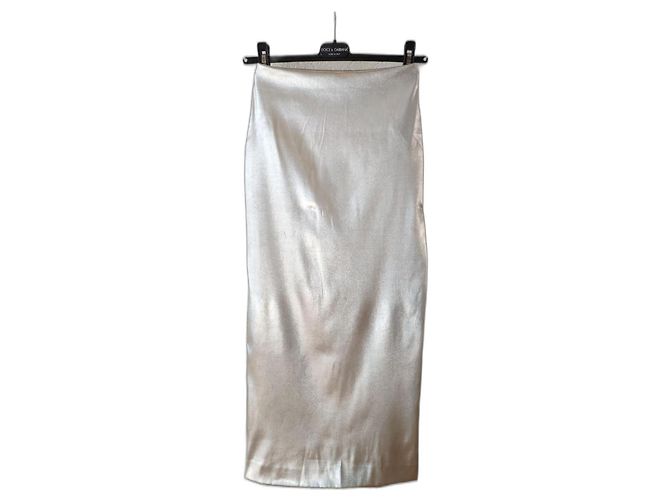 Dolce & Gabbana DOLCE&GABBANA BESCHICHTETER STRETCH-JERSEY-ROCK Silber