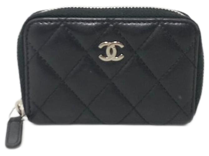 Classique Chanel Portefeuille Zippé Cuir Noir  ref.932026
