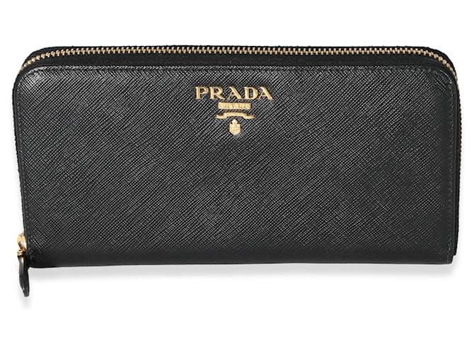 Prada Black Saffiano Long Zip Around Wallet Leather ref.932274 Joli Closet