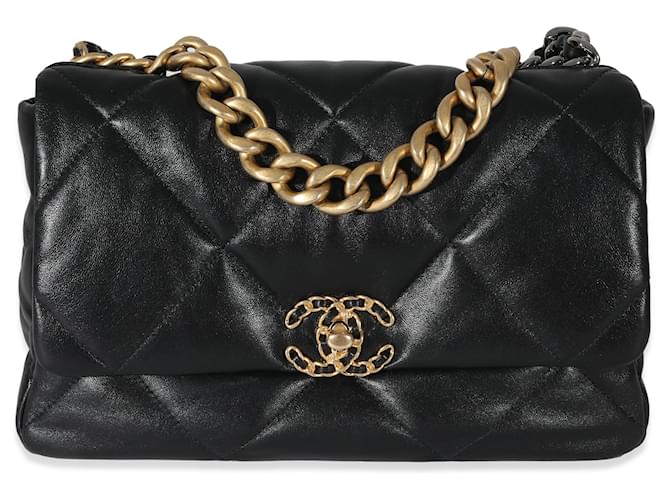 Chanel Black Quilted Lambskin Large Chanel 19 flap bag Leather ref
