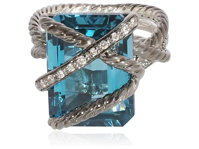 David Yurman Cable Wrap Blue Topaz Diamond Ring in 925 sterling