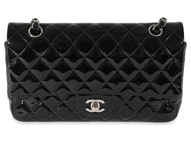 Timeless Chanel Black Patent Medium classic flap bag Leather
