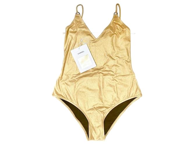 Chanel T.40 Light gold swimsuit Golden Polyamide ref.932691 - Joli