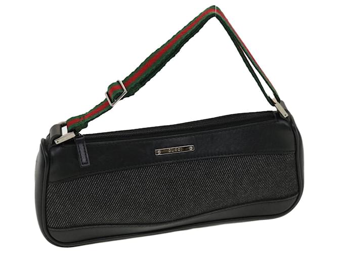 GUCCI Web Sherry Line Accessory Pouch Canvas Black Red Green Auth bs5425