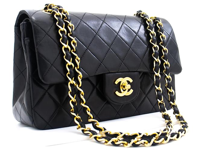 Chanel Classic gefütterte Klappe 9"Chain Shoulder Bag Black Lambskin Schwarz Leder  ref.932723