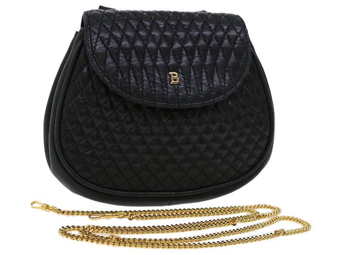 BALLY Chain Sac à Bandoulière Cuir Noir Auth am4369 