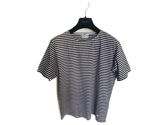 T-shirt a righe in cotone Courreges Bianca e Blu Bianco Blu navy
