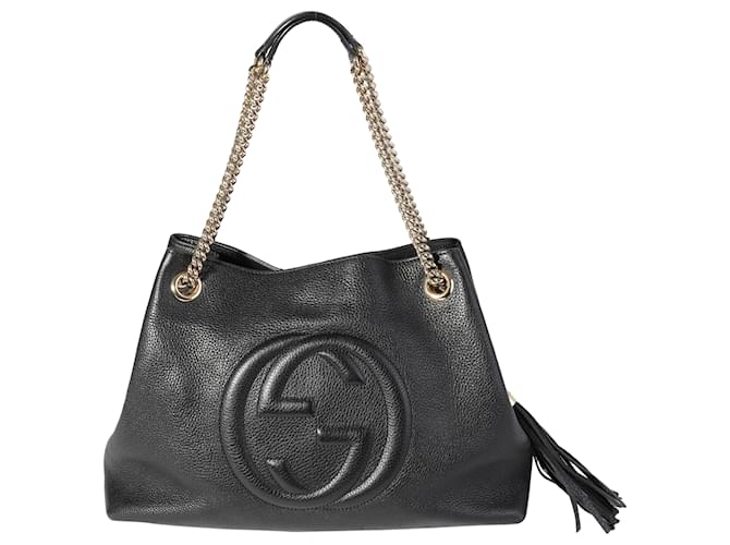 Borsa a tracolla nera con cuciture e logo Gucci