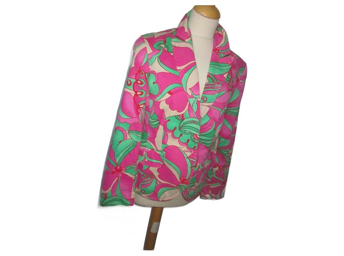 Terninho Escada Fuchsia Verde Branco Algodão Tamanho 38 Multicor