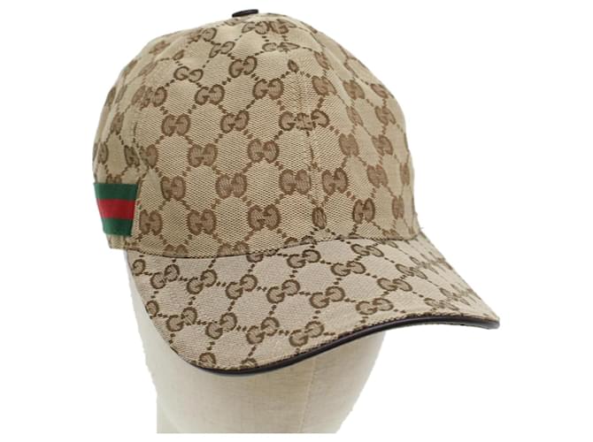 GUCCI GG Canvas Web Sherry Line Cap L Beige Red Green 200035 Auth