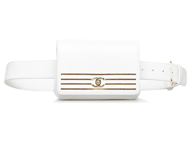 Sac ceinture Chanel blanc Captain Gold Cuir Veau façon poulain  ref.934179