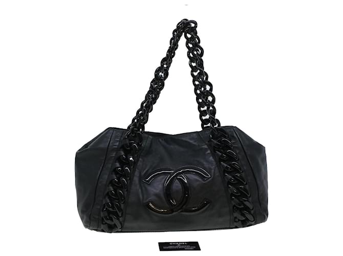 CHANEL Chain Shoulder Bag Leather Black CC Auth am4389  ref.934257