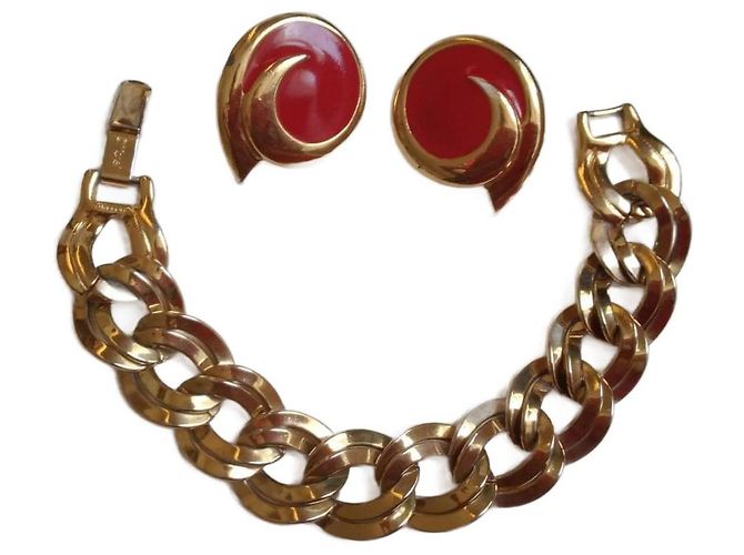 Autre Marque Set Monet Bracciale e Orecchini in Metallo Placcato Oro D'oro