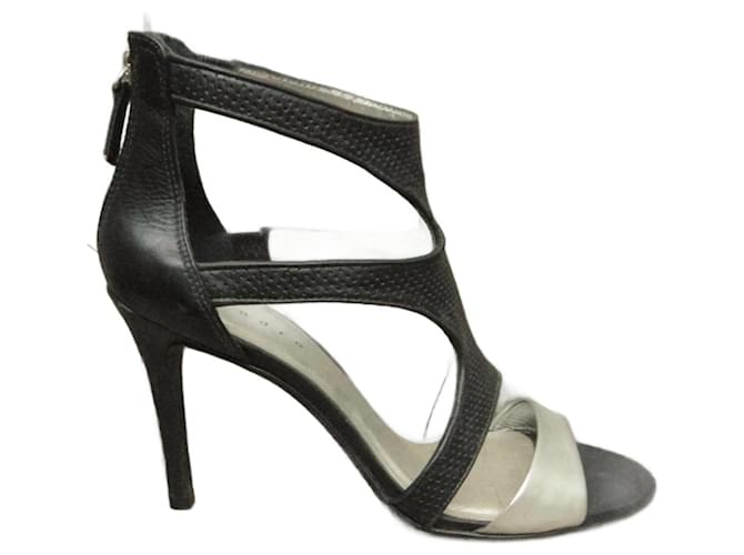 Sandro p sandals 40 Black Silvery Leather  ref.934318