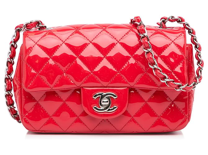 Chanel Red New Mini Classic Patent Single Flap Leather Patent